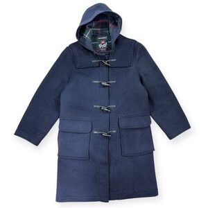 Gloverall Jacket Women's 6 Blue Wool‎ Plaid Tartan Lined Duffle Coat England 90s